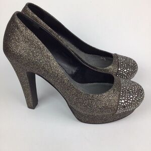 GIANNI BINI GLITTER PUMPS GRAY GOLD(Gunmetal color) w rhinestone & studs 7.5 NEW